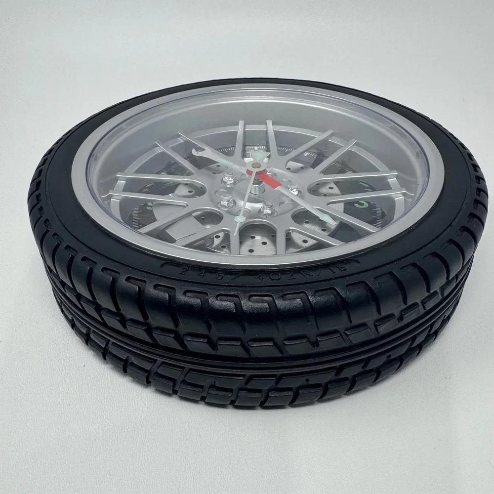 Tire Wheel Wall Clock Sterling & Noble Glow In The Dark Automotive Decor Black